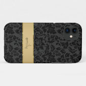 黒モノトーンヴィンテージフローラダマスク金ゴールドアクセント Case-Mate iPhoneケース (裏面(横))