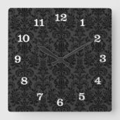 黒モノトーンヴィンテージフローラマスク スクエア壁時計 (正面)