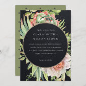 黒モモ砂漠の多肉性のサボテン結婚の葉 招待状 (正面/裏面)