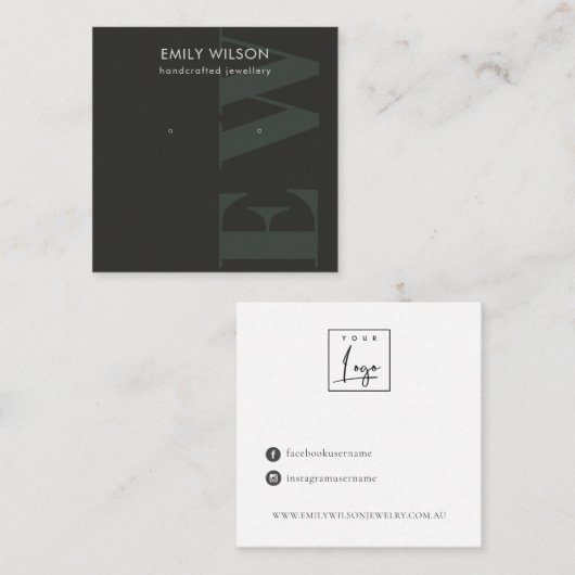 黒モ素朴ノグラはっきりしたムスタッドイヤリングディスプレイ スクエア名刺 (正面/裏面)