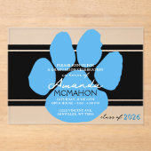 黒ユニークとライトブルーの卒業ポープリント アクリル招待状 (正面)