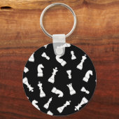 黒ユニークと白のチェスの駒のパターン キーホルダー (裏面)