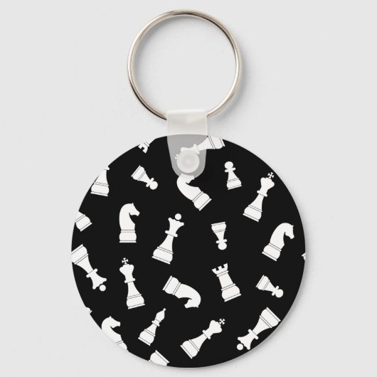 黒ユニークと白のチェスの駒のパターン キーホルダー (裏面)