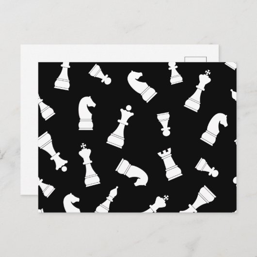 黒ユニークと白のチェスの駒のパターン ポストカード (正面/裏面)