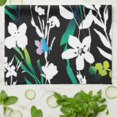 黒ユニークと白のフローラと明るい色のアクセント キッチンタオル (折り畳み)