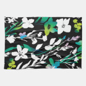 黒ユニークと白のフローラと明るい色のアクセント キッチンタオル (横)