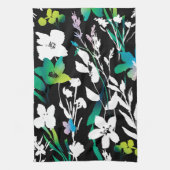 黒ユニークと白のフローラと明るい色のアクセント キッチンタオル (縦)