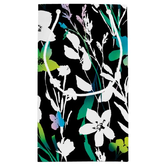 黒ユニークと白のフローラと明るい色のアクセント スモールペーパーバッグ (裏面)