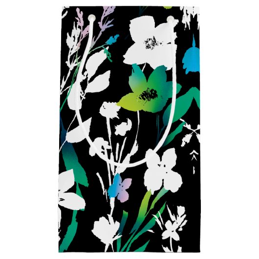 黒ユニークと白のフローラと明るい色のアクセント スモールペーパーバッグ (正面)