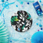 黒ユニークと白のフローラと明るい色のアクセント ペーパープレート (パーティー)