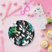 黒ユニークと白のフローラと明るい色のアクセント ペーパープレート (パーティー)