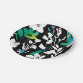 黒ユニークと白のフローラと明るい色のアクセント ペーパープレート (アングル)