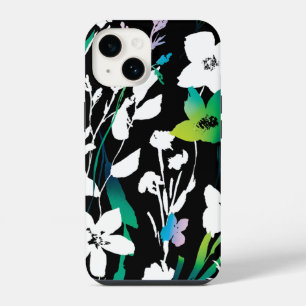 黒ユニークと白のフローラと明るい色のアクセント iPhone 14ケース