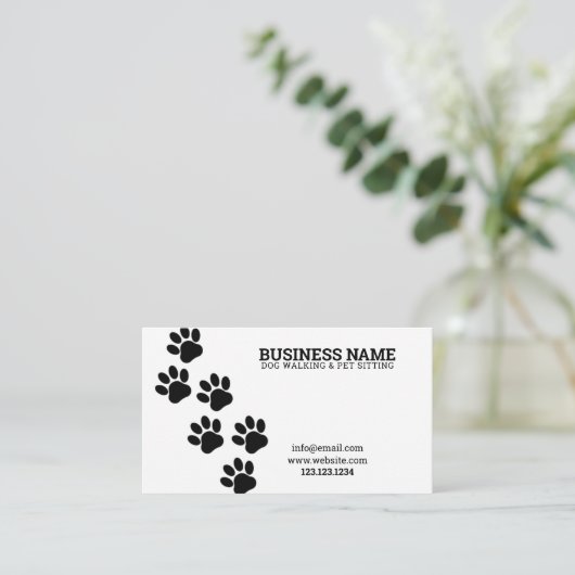 黒ユニークと白の足の印刷手順ドッグウォーカー 名刺 (スタンド正面)