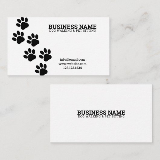 黒ユニークと白の足の印刷手順ドッグウォーカー 名刺 (正面/裏面)