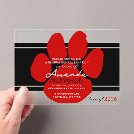 黒ユニークと赤の卒業ポープリントエレガント アクリル招待状