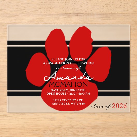 黒ユニークと赤の卒業ポープリントエレガント アクリル招待状 (正面)