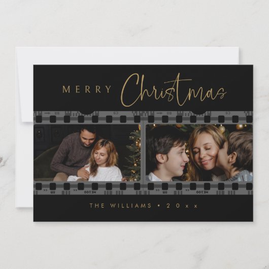 黒ユニークと金ゴールドのクリスマスフォト シーズンカード (正面)