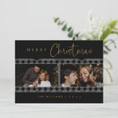 黒ユニークと金ゴールドのクリスマスフォト シーズンカード (スタンド正面)