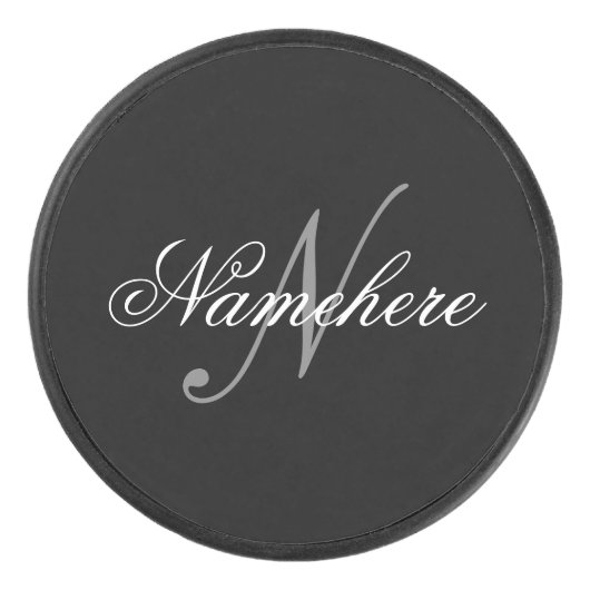 黒ユニークパーソナライズされた名モノグラム アイスホッケーパック (正面)