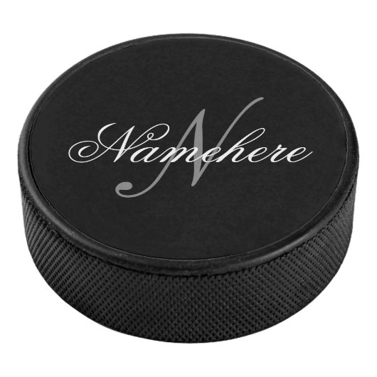 黒ユニークパーソナライズされた名モノグラム アイスホッケーパック (3/4)