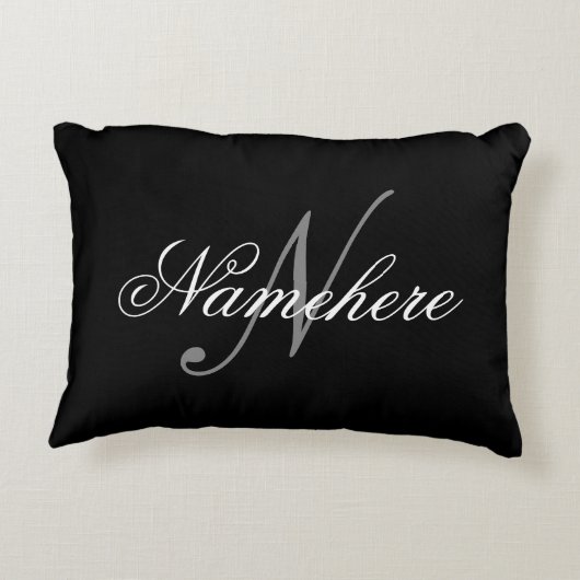 黒ユニークパーソナライズされた名モノグラム アクセントクッション (裏面)