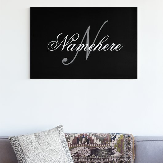 黒ユニークパーソナライズされた名モノグラム キャンバスプリント