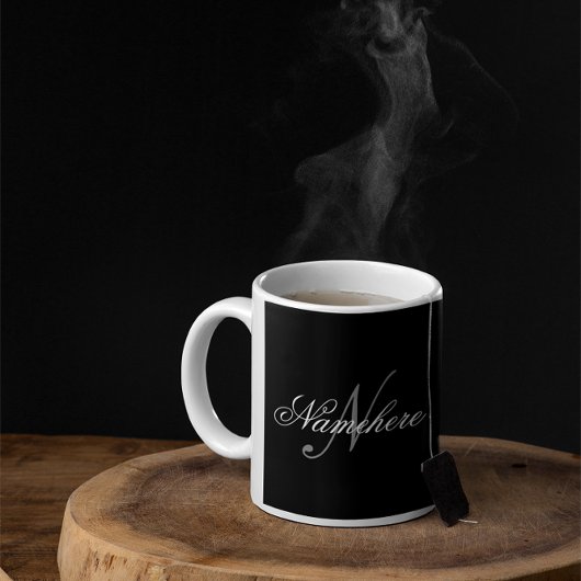 黒ユニークパーソナライズされた名モノグラム コーヒーマグカップ