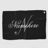 黒ユニークパーソナライズされた名モノグラム ゴルフタオル (横)