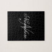 黒ユニークパーソナライズされた名モノグラム ジグソーパズル (横)