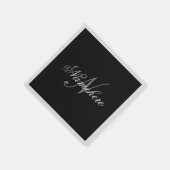 黒ユニークパーソナライズされた名モノグラム スタンダードカクテルナプキン (角)