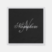 黒ユニークパーソナライズされた名モノグラム スタンダードカクテルナプキン (正面)