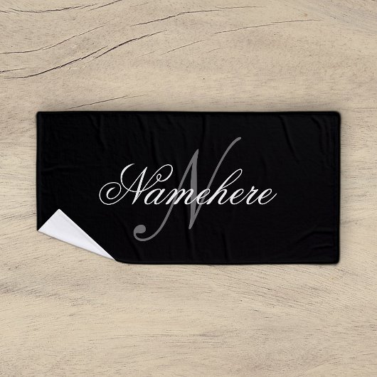 黒ユニークパーソナライズされた名モノグラム バスタオル