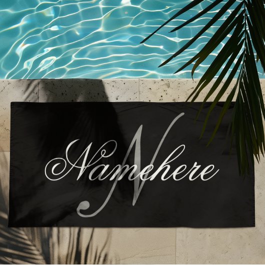 黒ユニークパーソナライズされた名モノグラム ビーチタオル