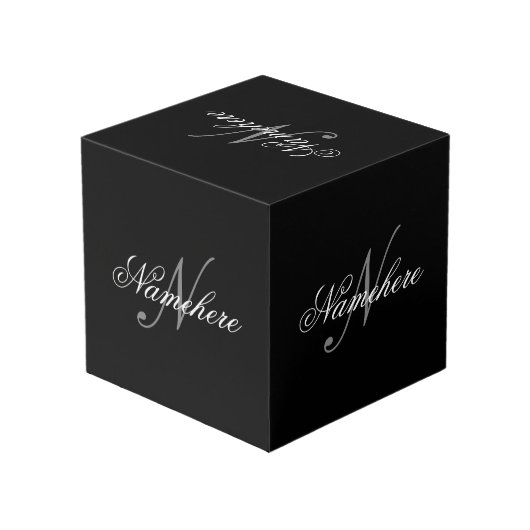 黒ユニークパーソナライズされた名モノグラム フォトキューブ (裏面アングル)