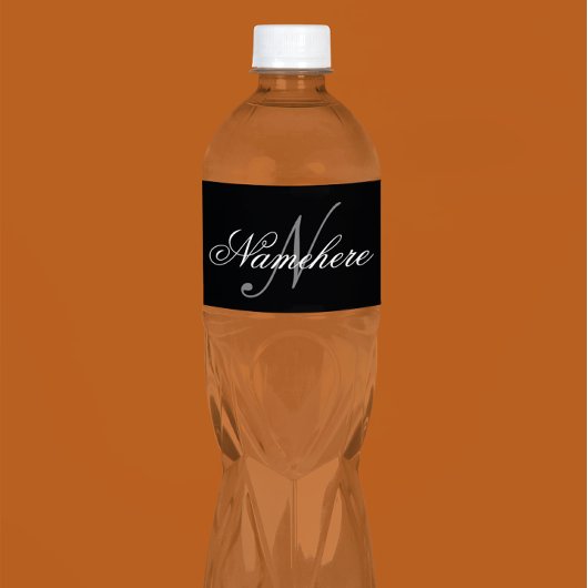 黒ユニークパーソナライズされた名モノグラム ペットボトルラベル