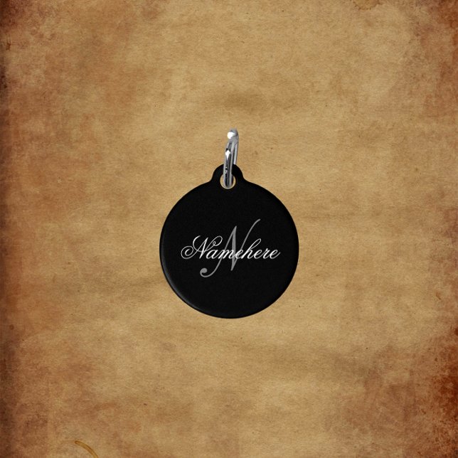 黒ユニークパーソナライズされた名モノグラム ペット　ネームタグ (クリエイターアップロード済み)