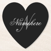 黒ユニークパーソナライズされた名モノグラム ペーパーコースター (正面)