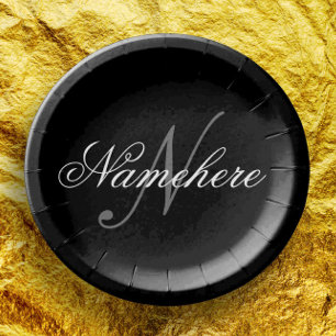 黒ユニークパーソナライズされた名モノグラム ペーパープレート