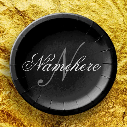 黒ユニークパーソナライズされた名モノグラム ペーパープレート