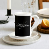 黒ユニークパーソナライズされた名モノグラム ボーンチャイナマグカップ