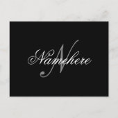 黒ユニークパーソナライズされた名モノグラム ポストカード (正面)