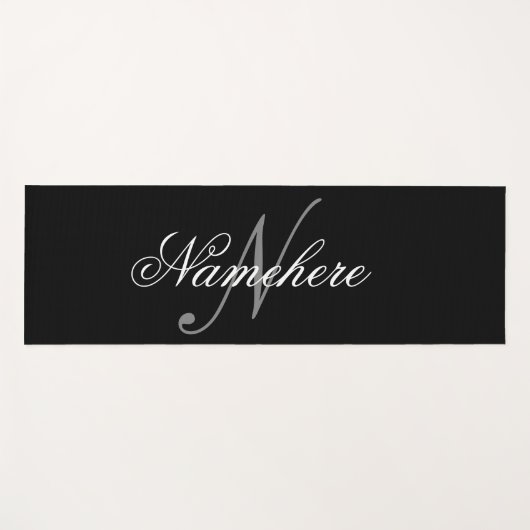 黒ユニークパーソナライズされた名モノグラム ヨガマット (正面(横))