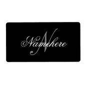 黒ユニークパーソナライズされた名モノグラム ラベル (正面)