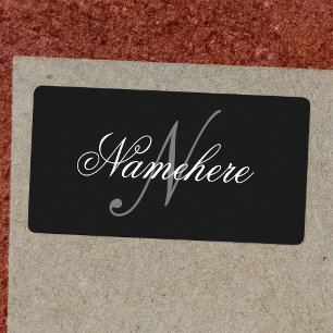 黒ユニークパーソナライズされた名モノグラム ラベル