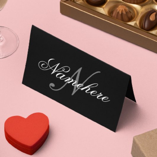 黒ユニークパーソナライズされた名モノグラム 予約カード