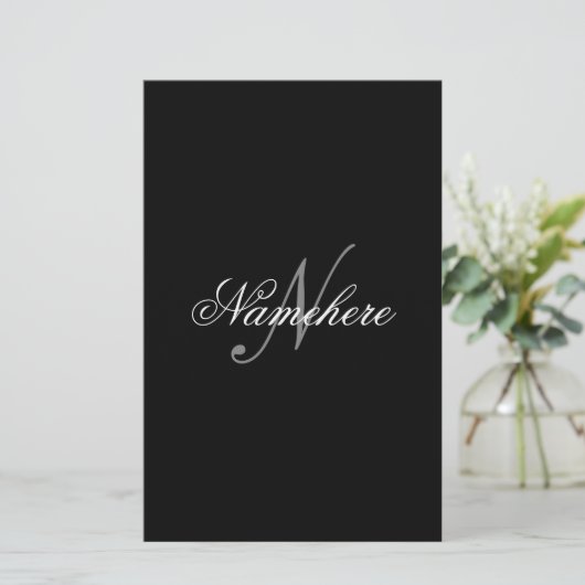 黒ユニークパーソナライズされた名モノグラム 便箋 (スタンド正面)