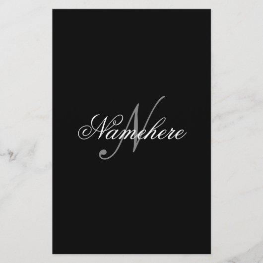 黒ユニークパーソナライズされた名モノグラム 便箋 (正面)
