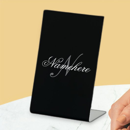 黒ユニークパーソナライズされた名モノグラム 台座サイン