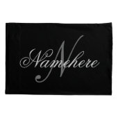 黒ユニークパーソナライズされた名モノグラム 枕カバー (裏面)